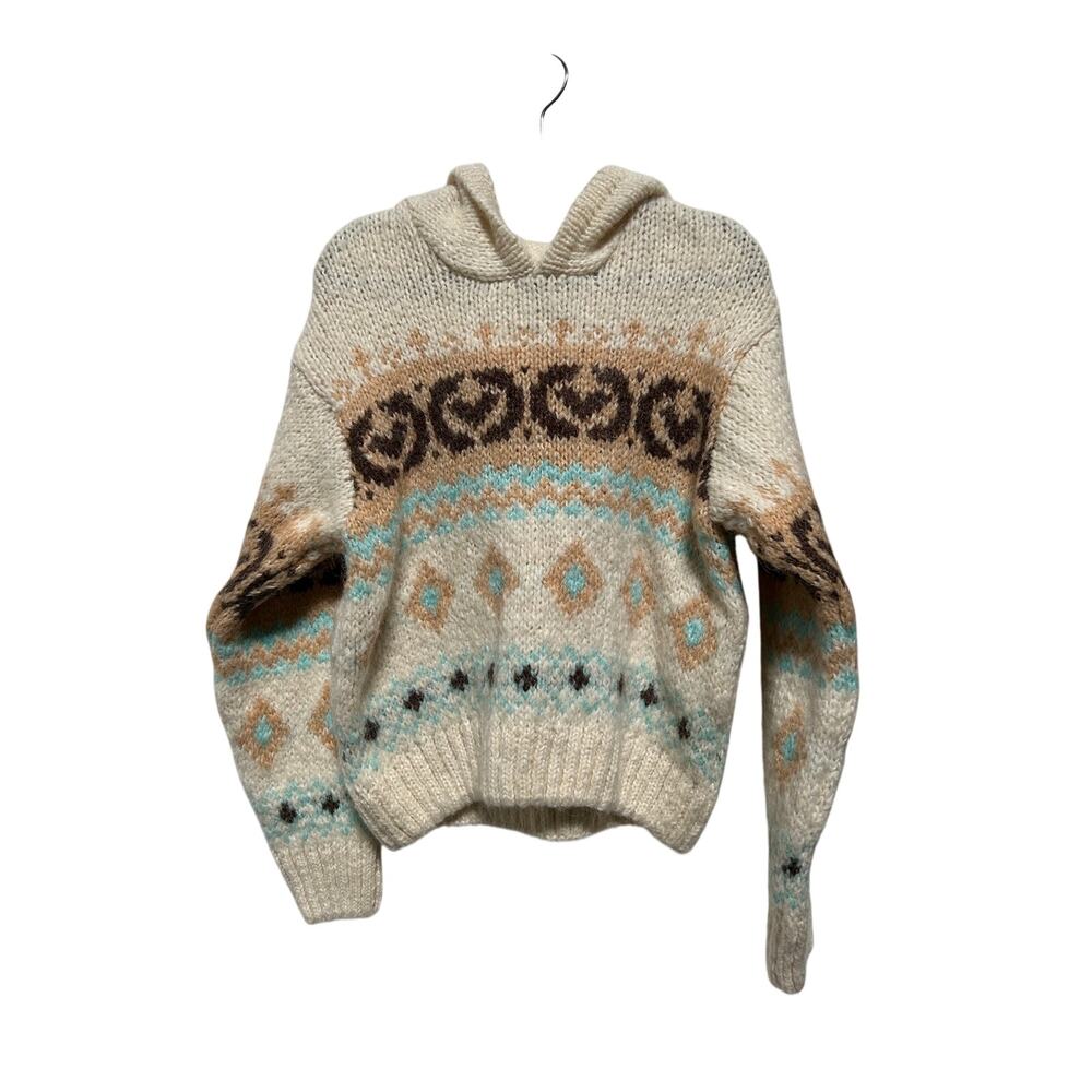 Zara Sweater Girls 9-10 Oversized Hooded Cream Fair Isle